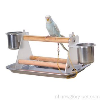 Bird Parrot Standing Feeder Basin met metalen dienblad